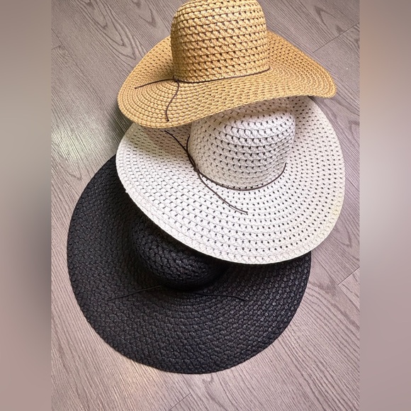 unbranded Accessories - Women’s Straw Sun Hats Set of 3 Wide Brim Floppy Beach Boho Summer One Size